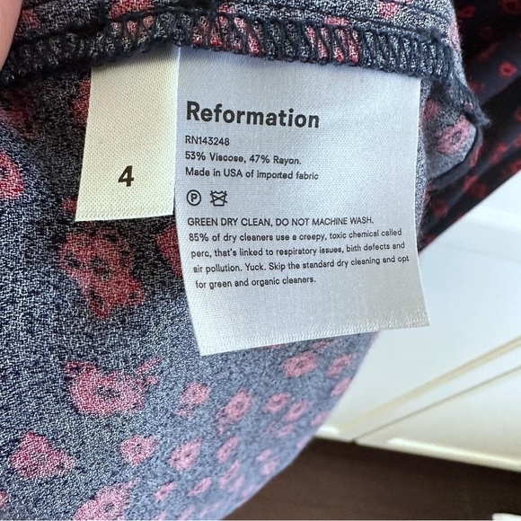 REFORMATION Virgil Dress Navy/Red Floral Print Ruffle Strap GRANADA Crepe Midi - Picture 13 of 16